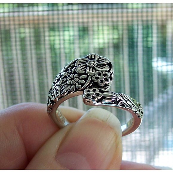 925 STERLING SILVER Cute Floral Spoon Ring - Picture 7 of 16